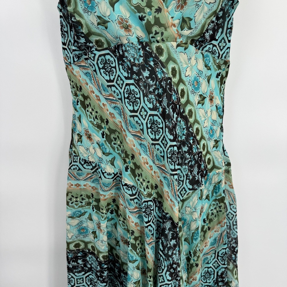 Vintage Y2K Dressbarn Handkerchief Hem Dress Womens 14 Turquoise Floral Fairy - Picture 5 of 16